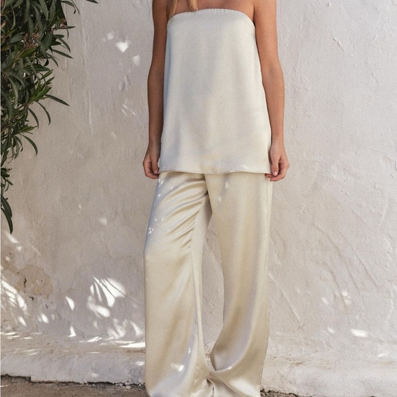 Zara Pants - Zara STRAPLESS SATIN EFFECT TOP & WIDE LEG PANT SET